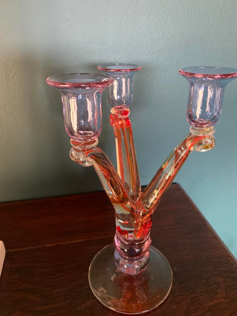 Vintage drie kaarshouder, Antiek en Kunst, Ophalen, Glas