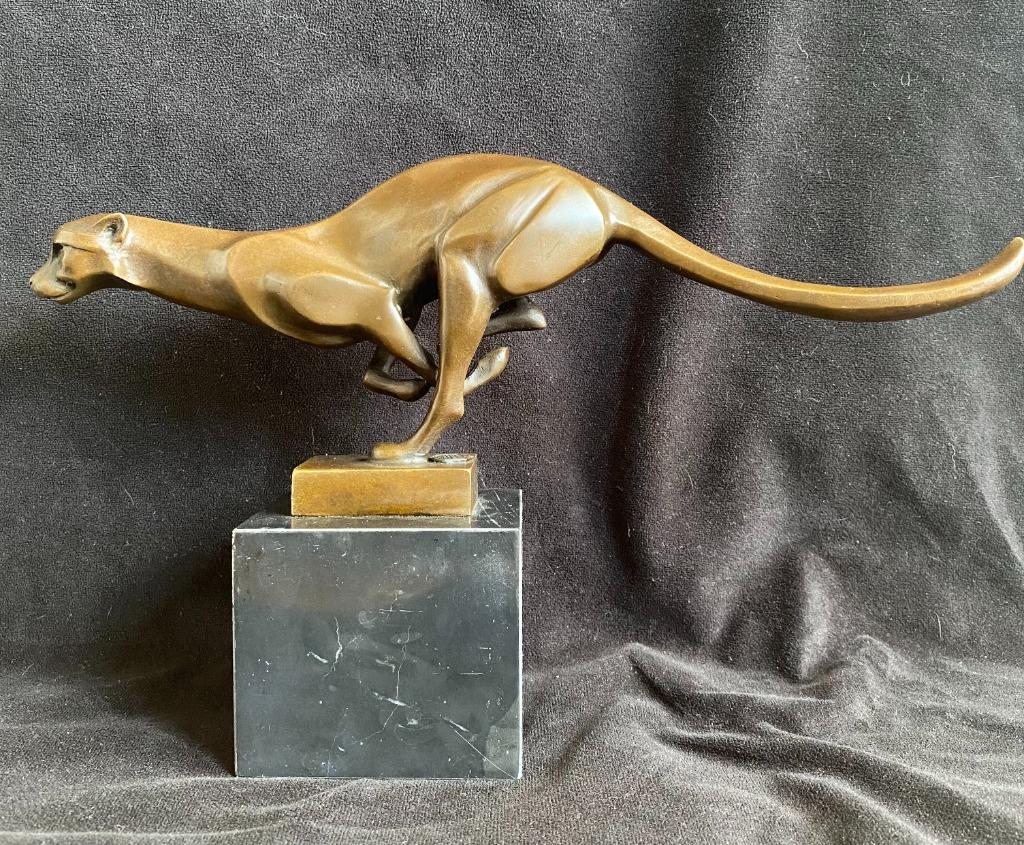 Bronzen luipaard Art Deco stempel zuiver schitterend brons, Ophalen of Verzenden