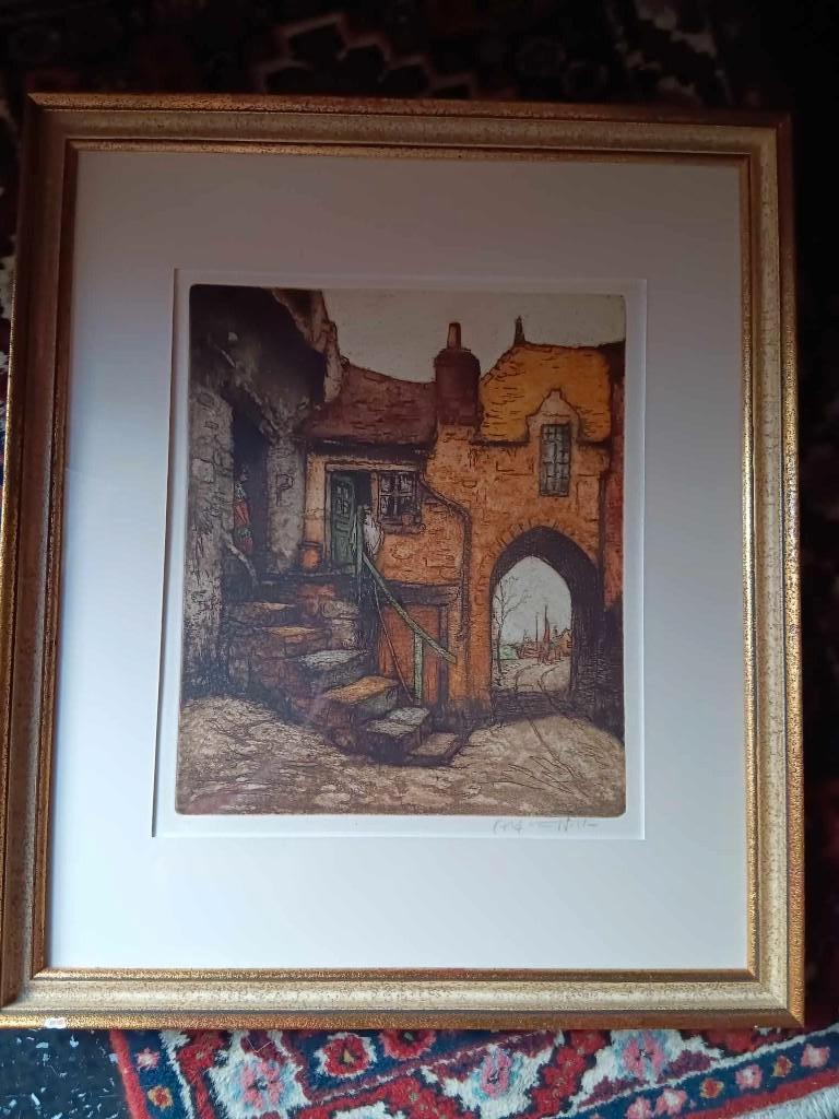 gesigneerde ets door Alfred van Neste, Antiek en Kunst, Kunst | Etsen en Gravures, Ophalen of Verzenden