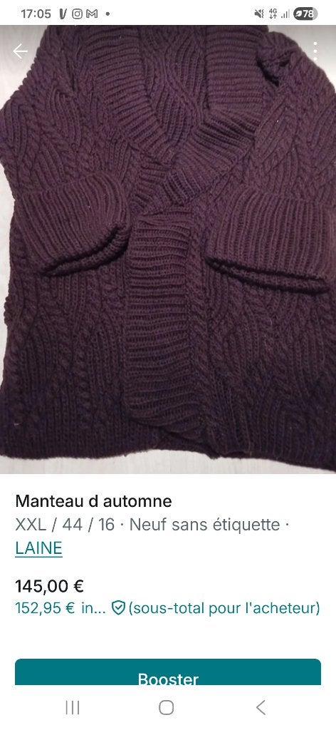 Gilet d'automne, Fait main, Enlèvement, Neuf, Violet