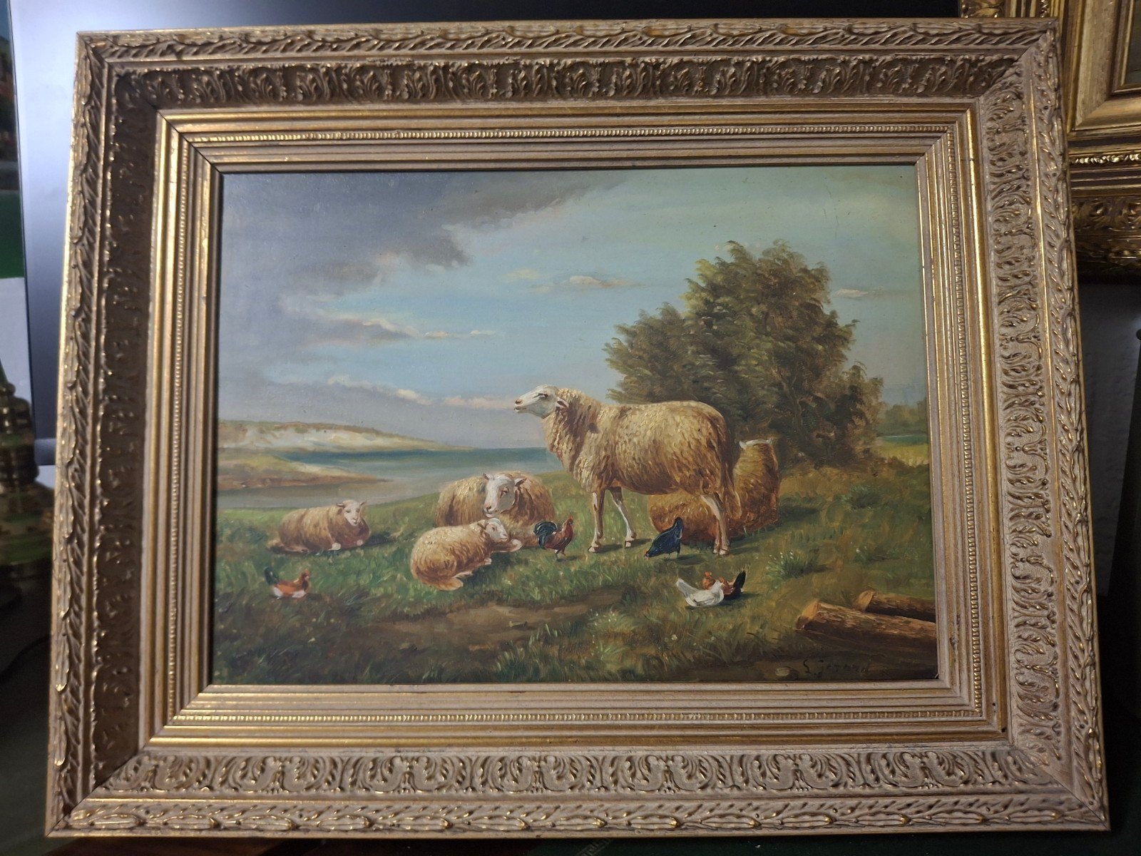rustende schapen, Antiek en Kunst, Ophalen of Verzenden, Gesigneerd, Paneel