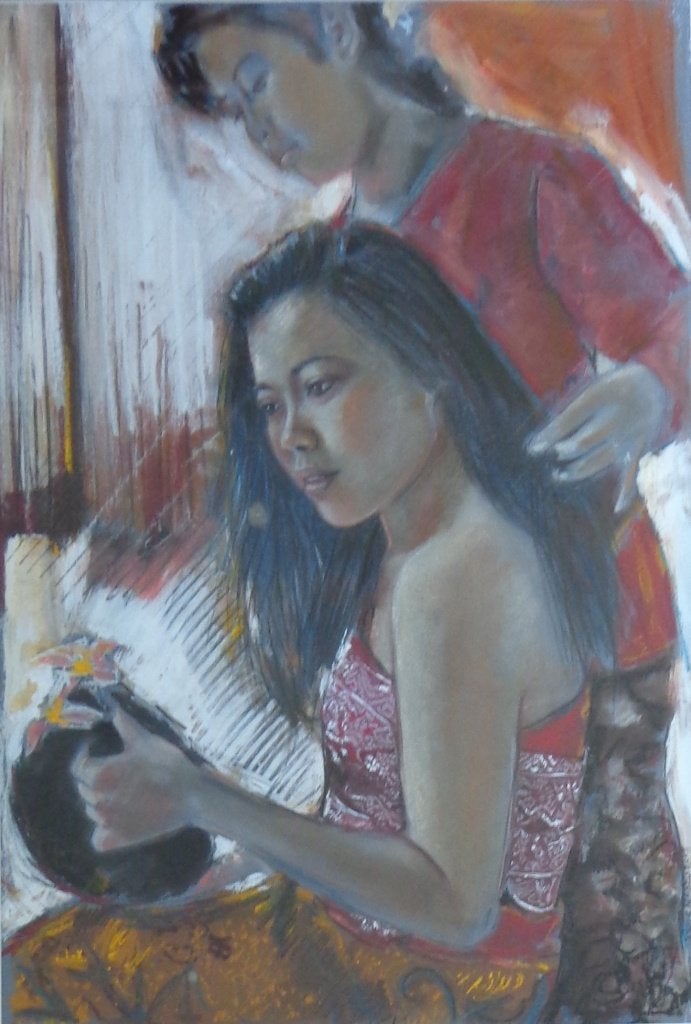 LOUIS NAGELKERKE / HAARTOOI / OLIEVERF / 99x76cm / KADER SIG, Peinture à l'huile, Signé, Figures, Enlèvement