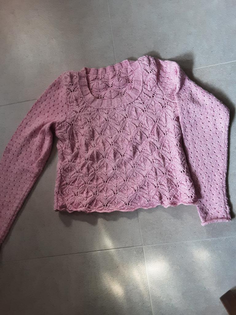 Handgebreide roze trui in ajourmotief, Ophalen, Nieuw, Maat 38/40 (M), Roze