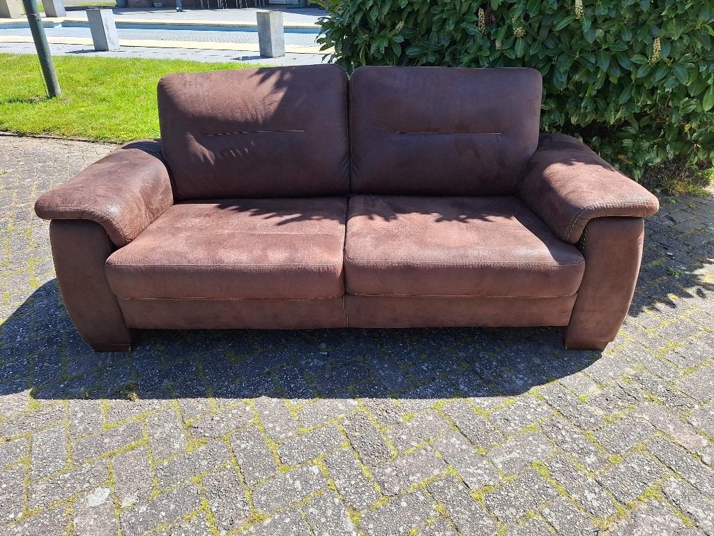 Bruine tweezitsbank / bank bruin microleder / bankstel, Overige materialen, Driepersoons, 75 tot 100 cm, Ophalen of Verzenden