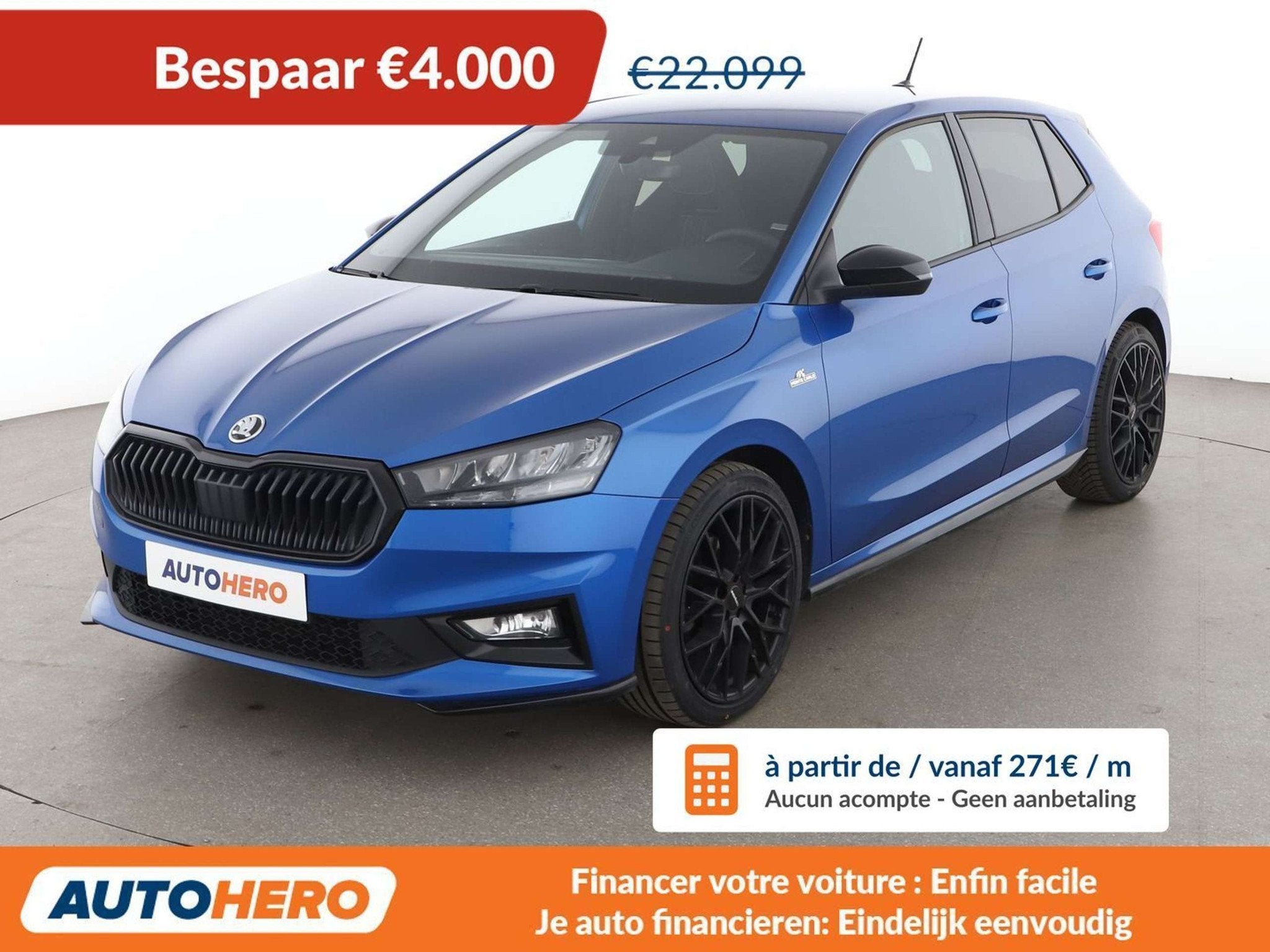 Skoda Fabia 1.5 TSI ACT Monte Carlo (bj 2023, automaat), Auto's, 1254 kg, Stof, Blauw, 124 g/km