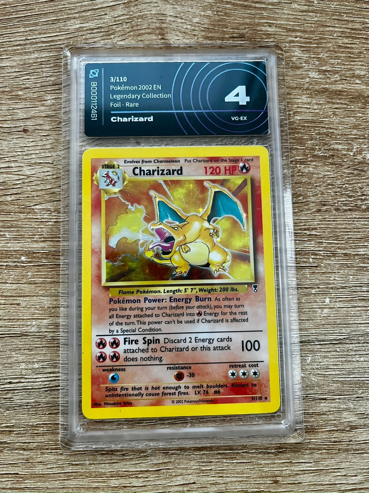 Graded Charizard Legendary Collection holo 3/110 Pokémon, Ophalen of Verzenden, Zo goed als nieuw, Losse kaart, Foil