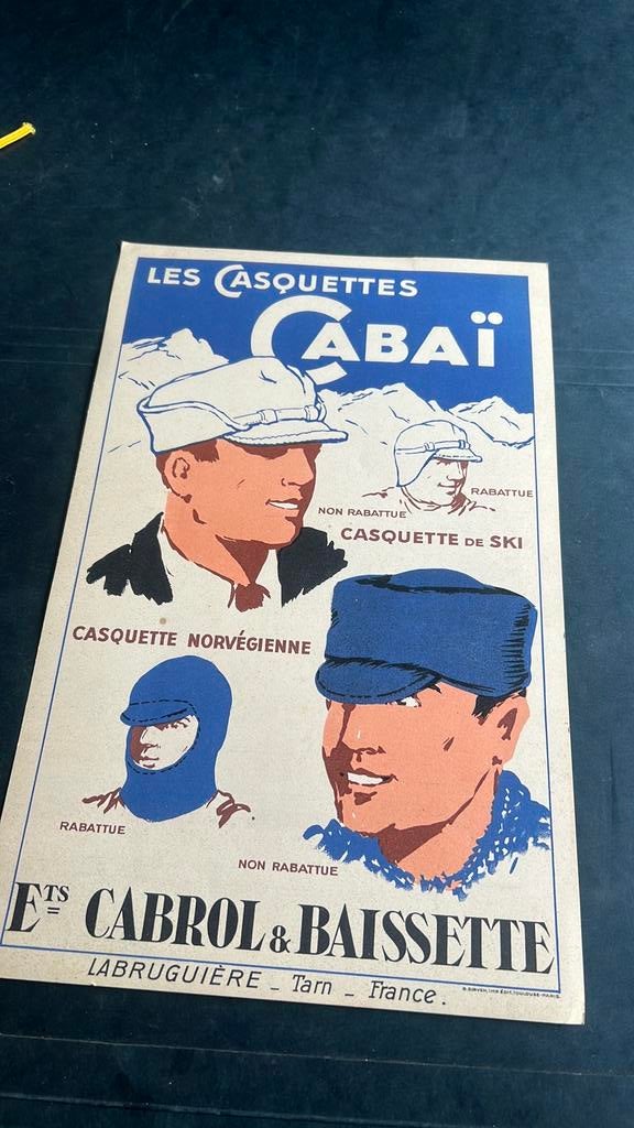 Ancienne publicité « Les Casquettes Cabaï », Collections, Enlèvement ou Envoi, Comme neuf