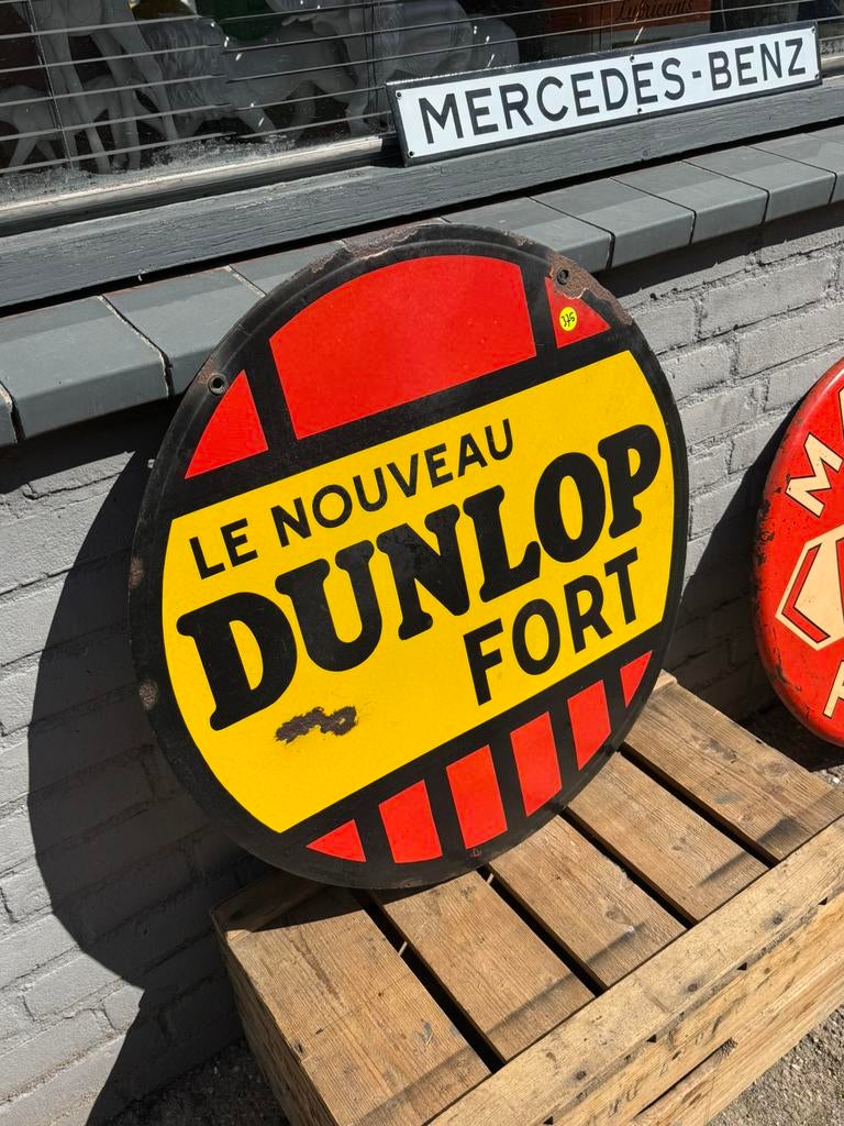 DUNLOP emaille reclamebord 1937, Ophalen of Verzenden, Gebruikt, Reclamebord
