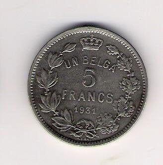 België: 5 frank of 1 belga 1931 FR (A) = morin 384 A, Postzegels en Munten, Verzenden, Losse munt