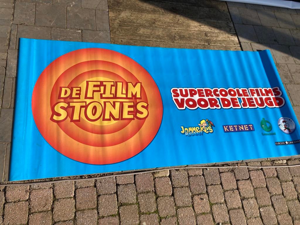 Banner De Filmstones 1m97 x 0m90, Verzamelen, Ophalen, Gebruikt, Rechthoekig Liggend, Canvas of Doek
