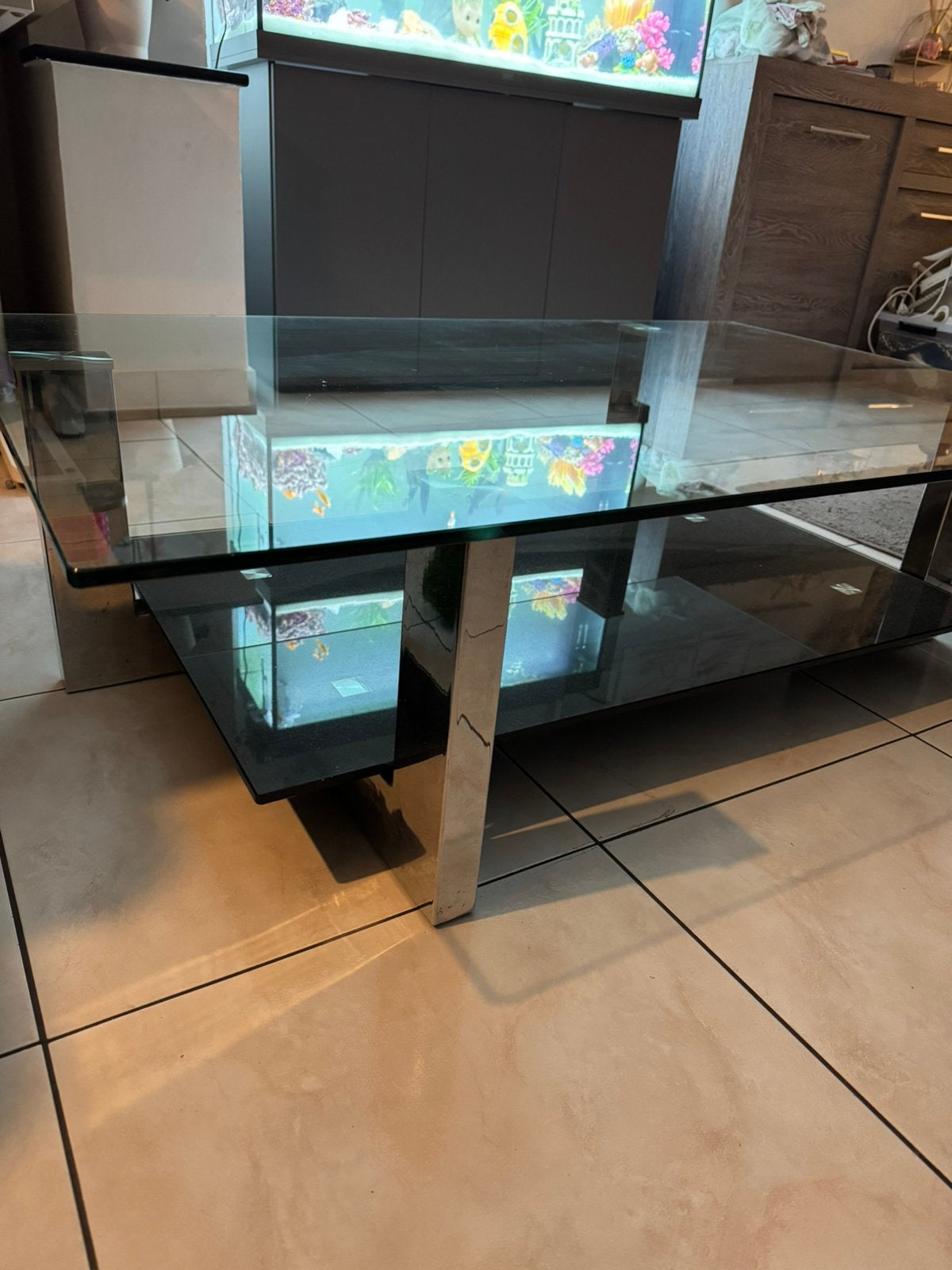 Table basse de salon design en verre trempé, 100 à 150 cm, Comme neuf, Verre, Enlèvement