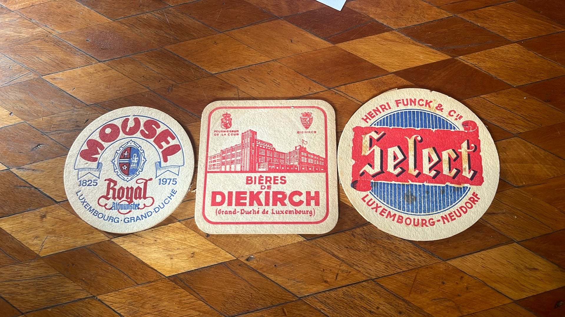 3 sous-bocks bières luxembourg funck - diekirch - mousel, Collections, Enlèvement ou Envoi