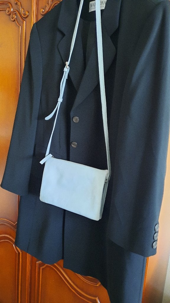 Lederen handtas, lichtblauw, lange riem, zgan, Overige merken, Blauw, Ophalen of Verzenden, Zo goed als nieuw