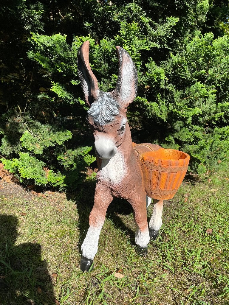 Tuinbeeld ezels met mandje bruin gazon, tuin 75cm, Ophalen, Nieuw, Kunststof, Dierenbeeld