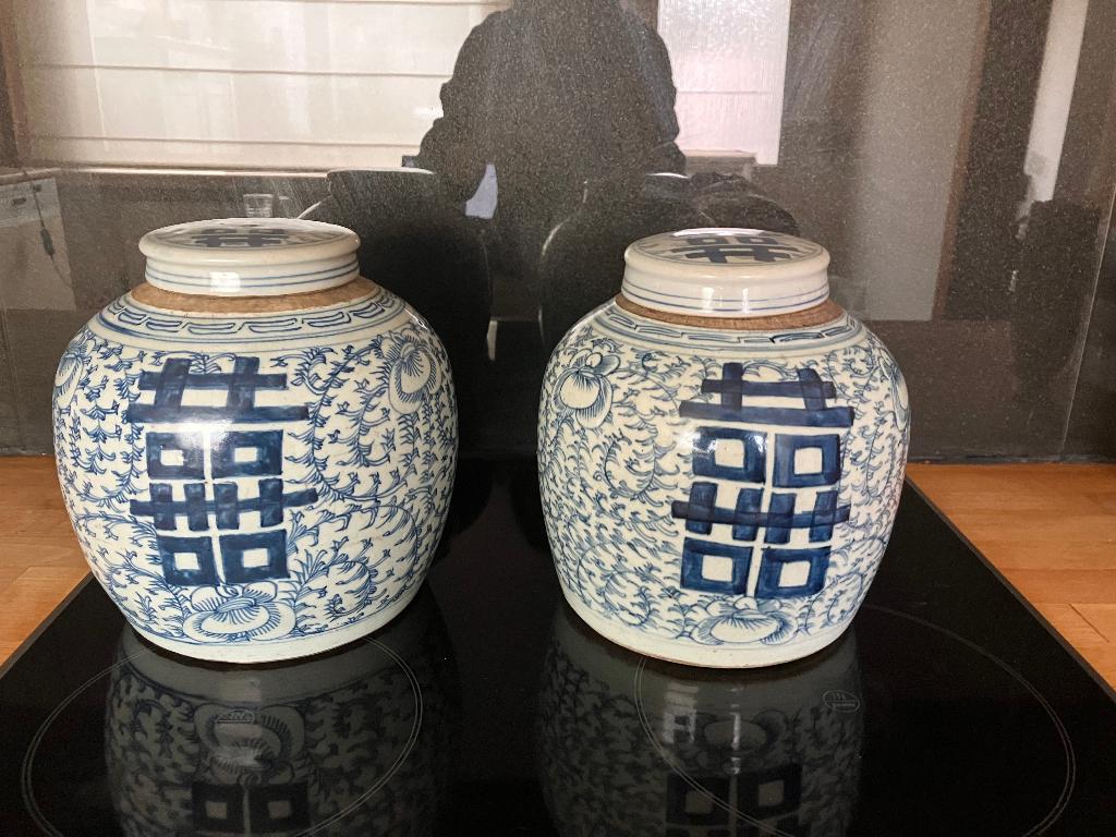 Chinese gemberpotten, Ophalen, Blauw, Nieuw, Glas