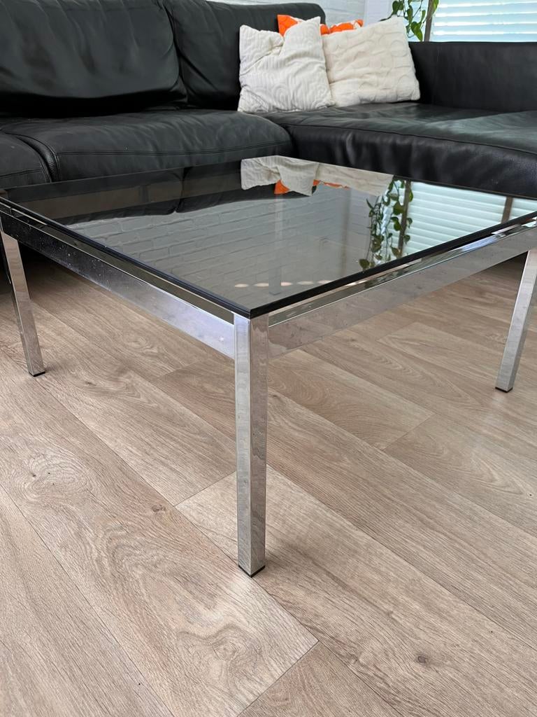 Vintage salontafel chroom met smoked glas, Ophalen, Zo goed als nieuw, Glas