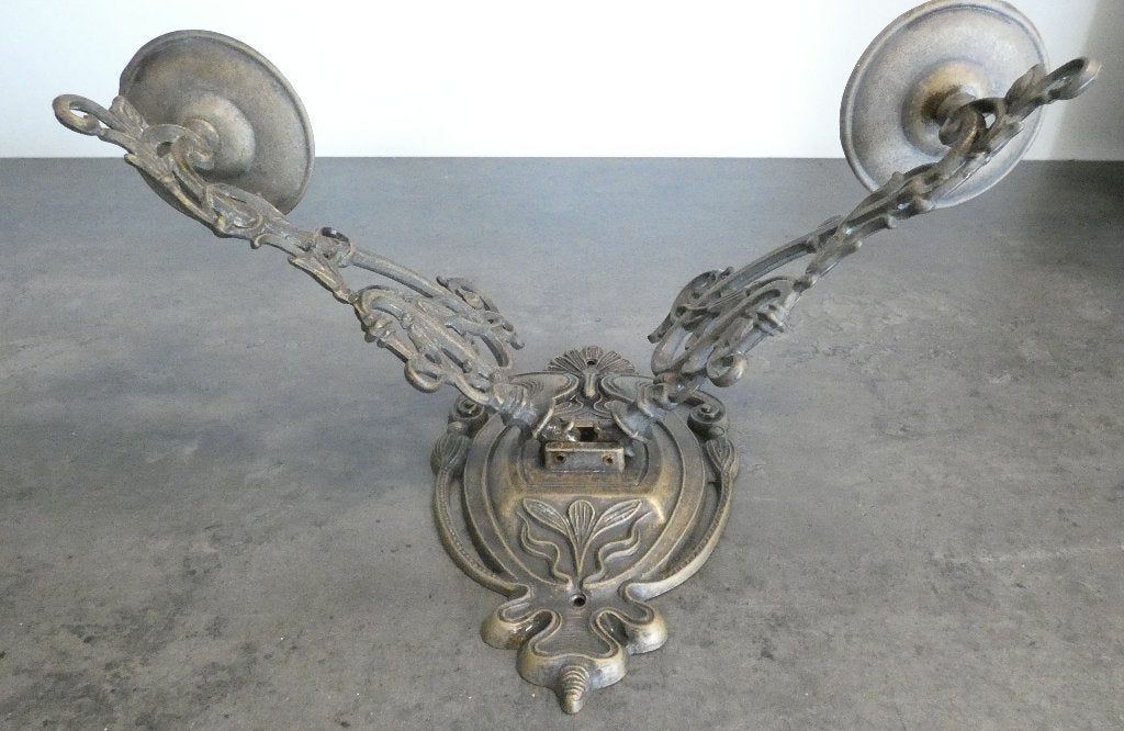 Antieke Art Nouveau Wandkandelaar van Messing [2091], Ophalen of Verzenden