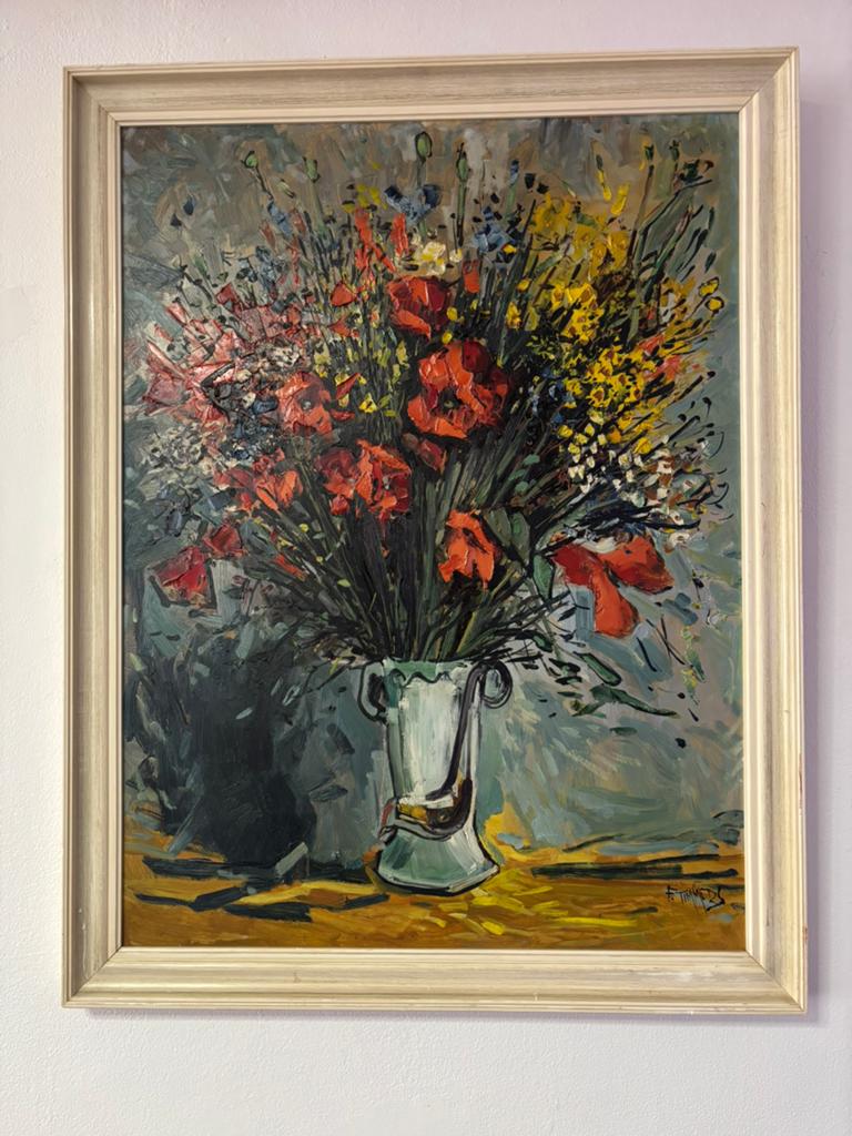 Schilderij bloemenvaas - F. Timmers, Ophalen of Verzenden