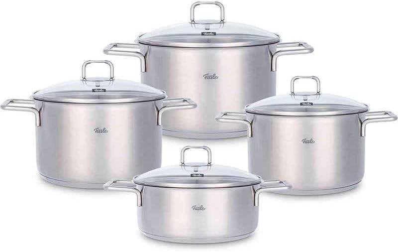 Pot- Pannenset 4-delig + glasdeksel | Fissler Hamburg Nieuw, Inox, Nieuw, Pannenset, Ophalen of Verzenden