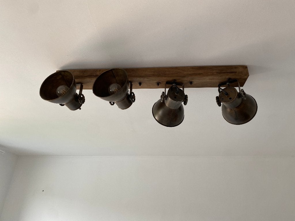 Maison du Monde industriële plafondlamp mt verstelbare spots, Maison & Meubles, Lampes | Plafonniers, Comme neuf, Plafonnier, Bois