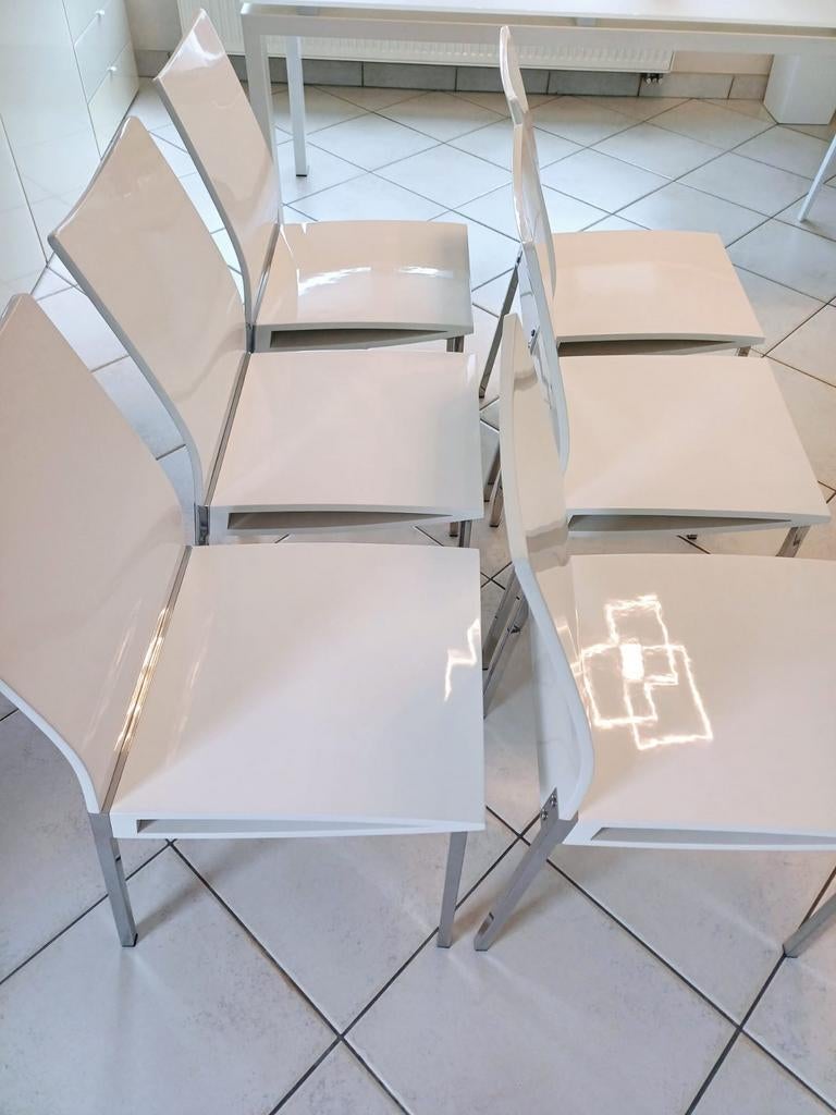 Set van 6 wit gelakte designstoelen, Caravans en Kamperen, Ophalen