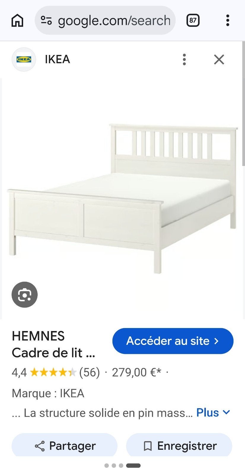 lit complet Ikea Hemnes 140x200, Enlèvement, Bois