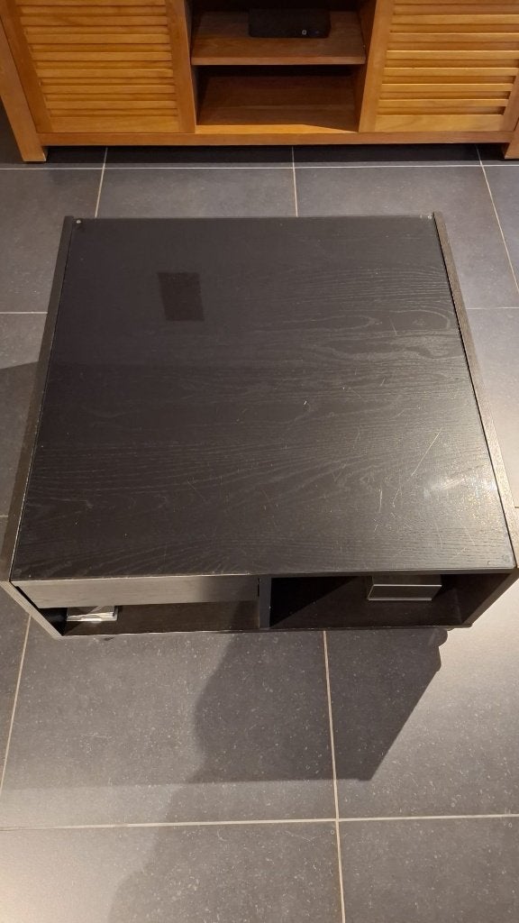 salontafel zwart op wieltjes, Ophalen, Gebruikt, 50 tot 100 cm, Vierkant