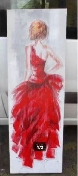 Mooi Geschilderd Werk 'Vrouw met Gala Kleed' - 150x50, Antiek en Kunst, Doek, Portret of Personen, Ophalen of Verzenden, Olieverf