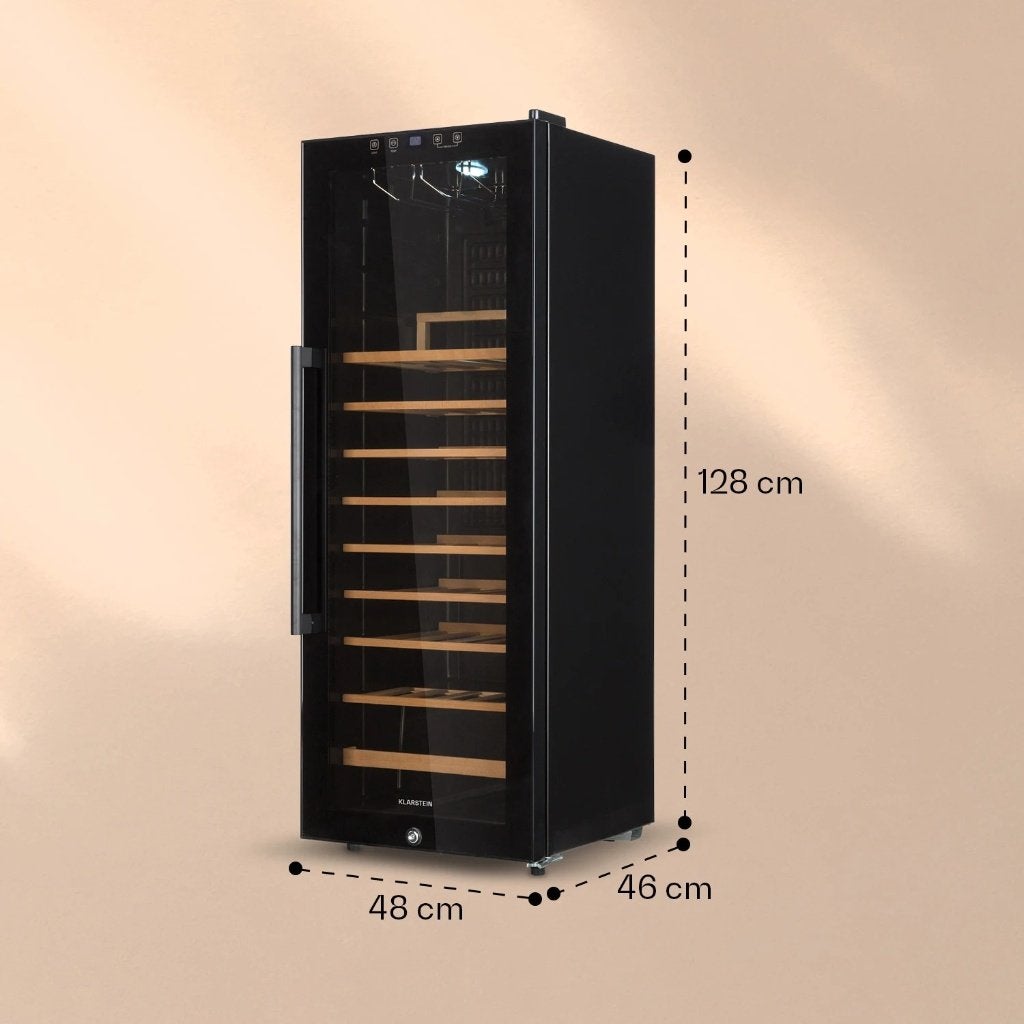Klarstein wijnkoeler 54 flessen, Ophalen, 150 tot 200 liter, 120 tot 140 cm, 45 tot 60 cm