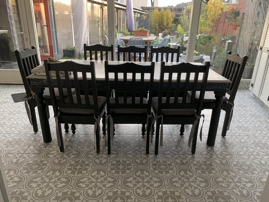 Tafel + stoelen, Huis en Inrichting, Ophalen, Gebruikt, 100 tot 150 cm, Vijf personen of meer