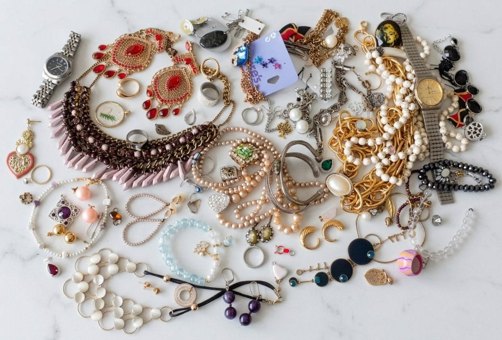 lot sieraden 8 ongeveer 1 kg, Bijoux, Sacs & Beauté, Bijoux anciens, Enlèvement ou Envoi, Argent, Autres types, Avec pierre précieuse