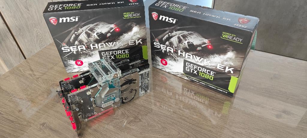 MSI GTX1080 Sea Hawk EK (2 stuks) + SLI bridge, Ophalen of Verzenden, Zo goed als nieuw, HDMI, PCI
