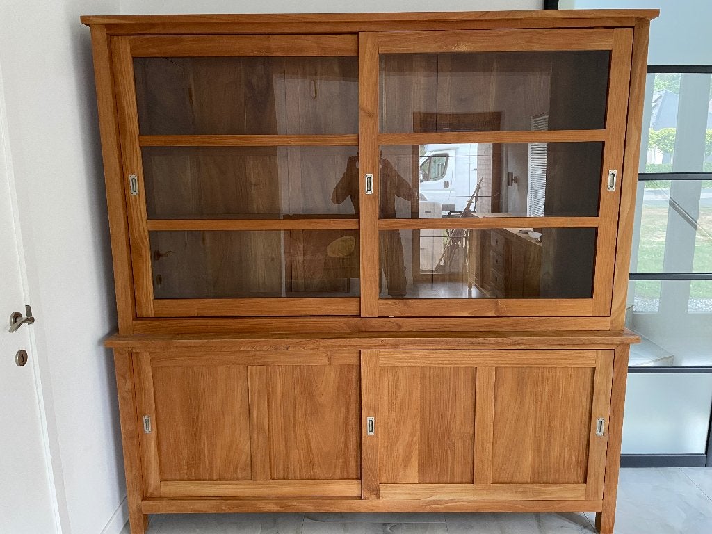 Teak vitrinekast, Huis en Inrichting, Kasten | Vitrinekasten, Ophalen, Zo goed als nieuw, Teakhout