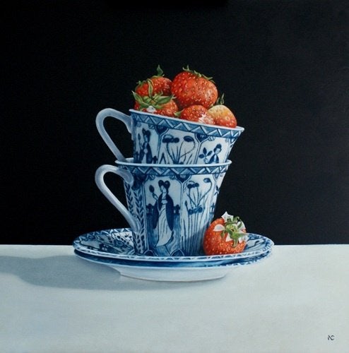 Kunsthandel Gennep - "Lange Lijs Met Aardbeien", Antiek en Kunst, Ophalen of Verzenden, Handgeschilderd, Olieverf