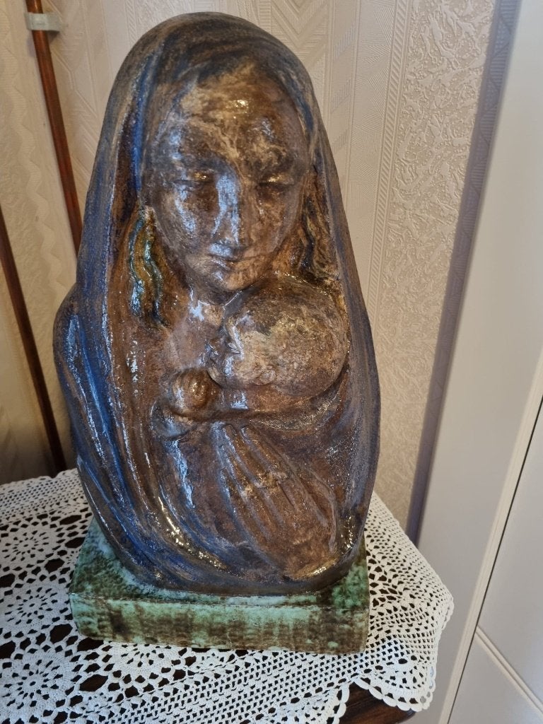Grande statue Marie & Enfant céramique - Monastère (8kg), Antiquités & Art, Enlèvement