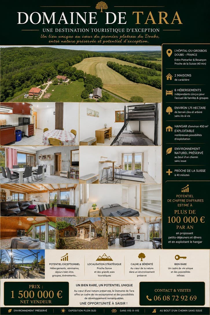 Domaine de Tara – 6 gîtes, 1,75 ha, fort potentiel touristiq