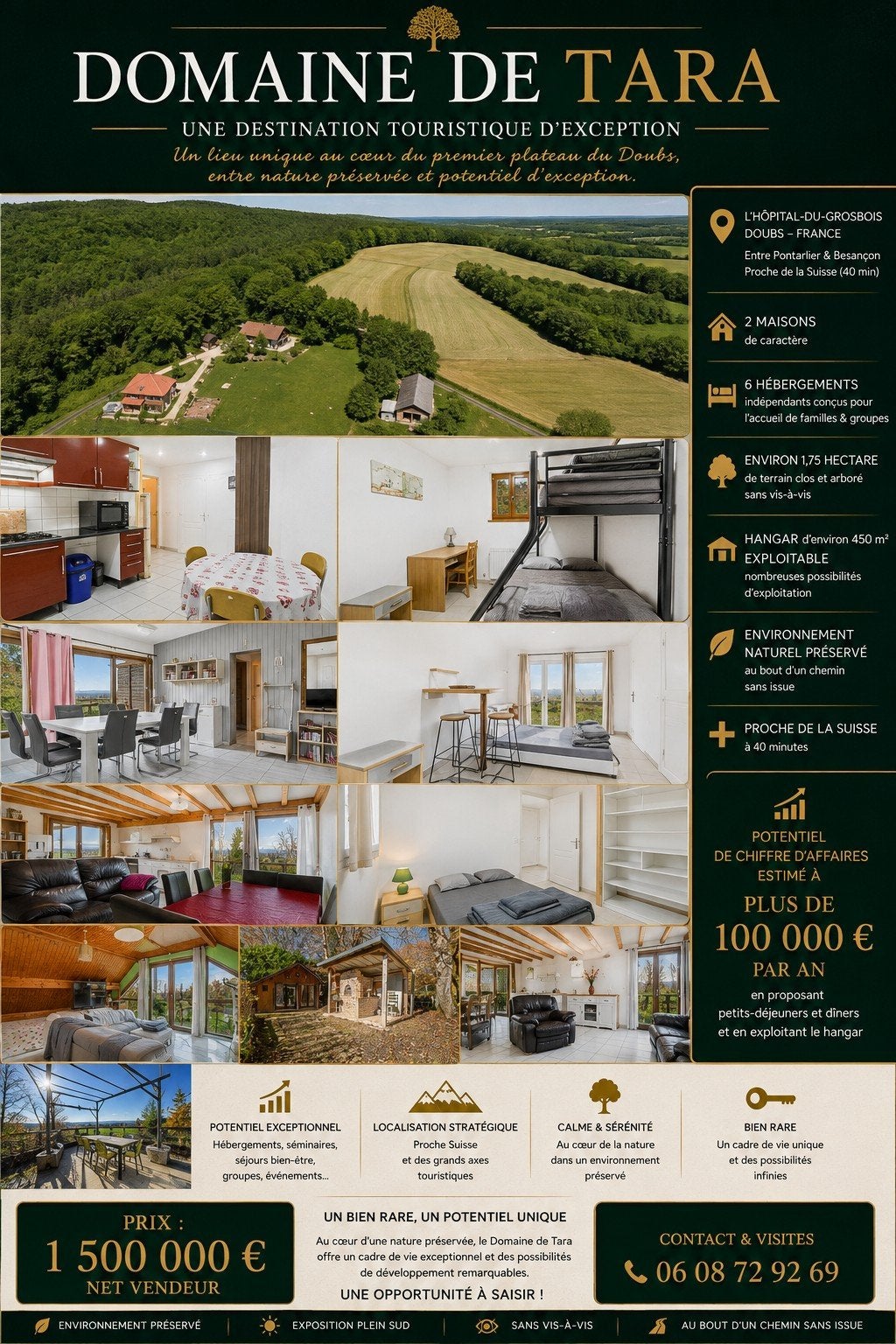 Domaine de Tara – 6 gîtes, 1,75 ha, fort potentiel touristiq, Habitation avec espace professionnel, L'hôpital du Grosbois France proche suisse