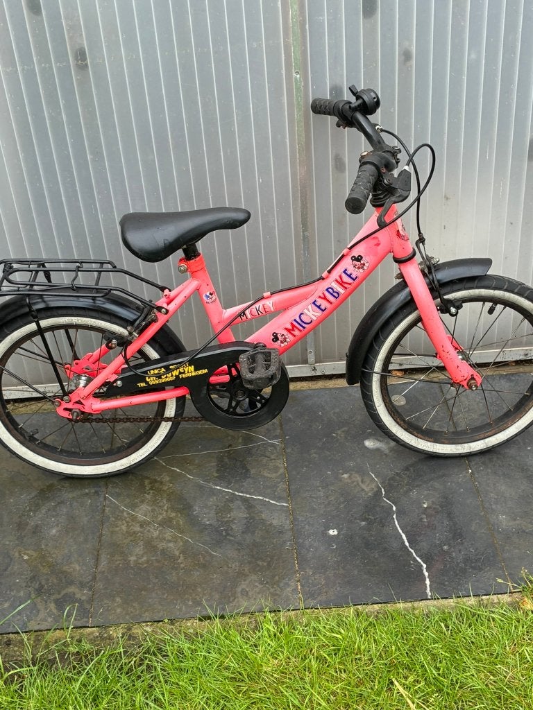 meisjesfiets 16 inch Mickey bike, Fietsen en Brommers, Ophalen, Gebruikt, Handrem, 16 inch