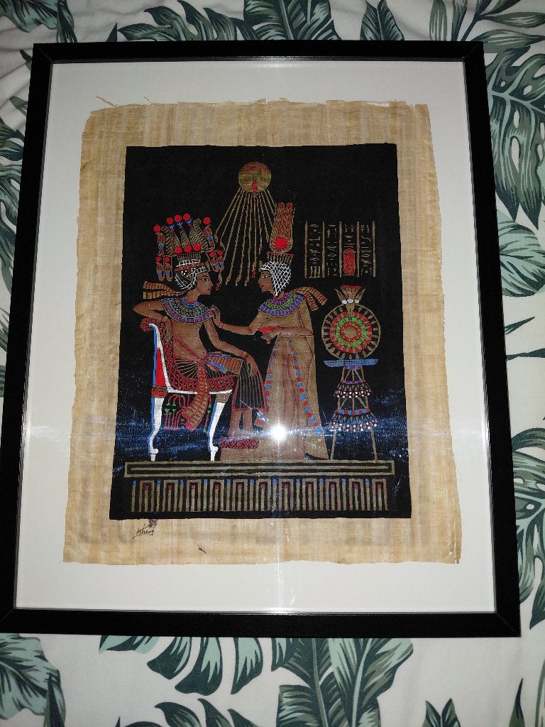 Echte Papyrus in kader, Ophalen, Schilderij, Hout, Meerkleurig