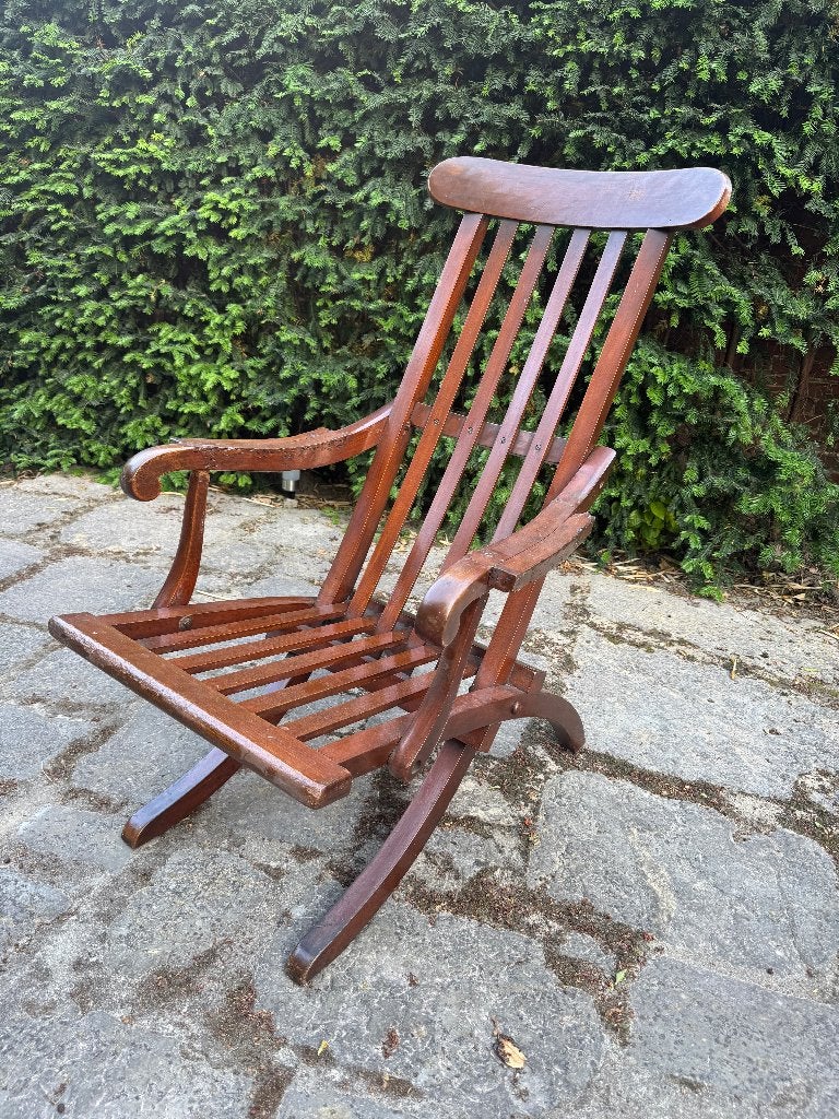 Vintage dekstoel in stoombootstijl, Tuin en Terras, Ophalen, Gebruikt, Hout, Inklapbaar