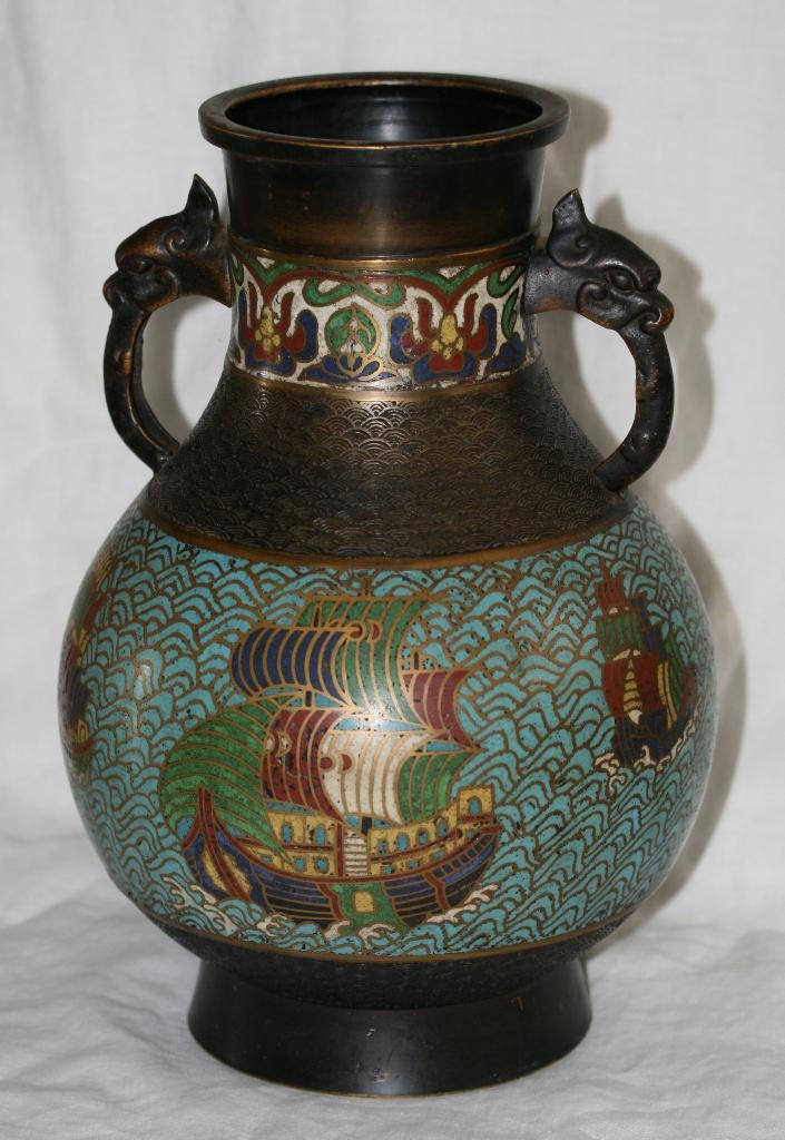 Bronze Vaas cloissonne Japan 31 cm, Antiek en Kunst, Ophalen of Verzenden