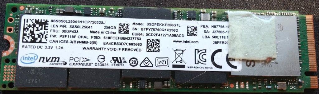 SSD Intel NVMe 256 Go, Enlèvement ou Envoi, SSD, Interne, Intel