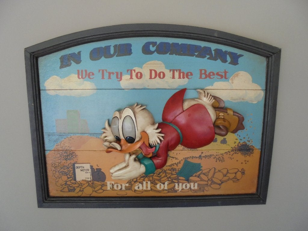 Disney Oom Dagobert oud wandbord 3D Vintage Mancave, Verzamelen, Disney, Ophalen of Verzenden, Gebruikt, Beeldje of Figuurtje