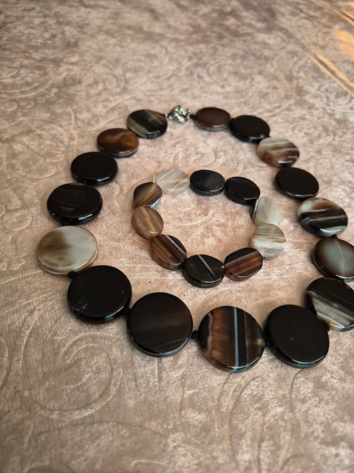 Vintage ketting,armbandenset met natuurlijke agaat kralen, Enlèvement ou Envoi