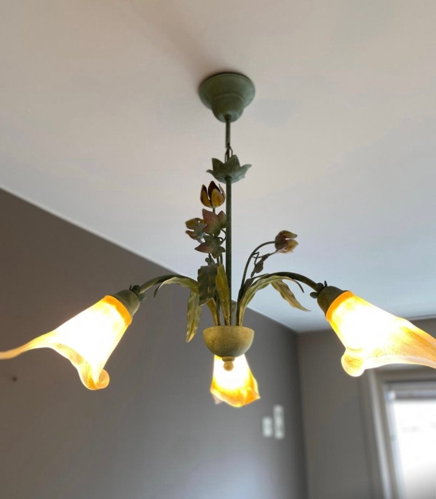 Italiaanse  hanglamp "Rosalinda" – handbeschilderde bloemen, Ophalen, Landelijke italiaanse designlamp, E14 (klein), Zo goed als nieuw