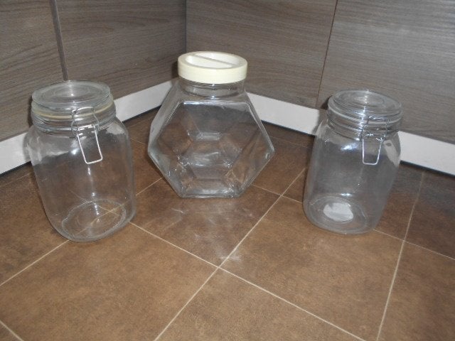 3 grands bocaux de rangement en verre, Maison & Meubles, Enlèvement ou Envoi, Neuf, Verre
