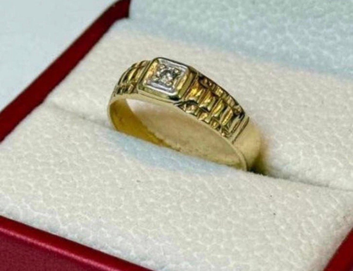 Mooie gouden Rolex ring met 1 natuurlijke diamant/ maat 18mm, Bijoux, Sacs & Beauté, Bagues, Femme ou Homme, 18 à 19, Jaune, Or