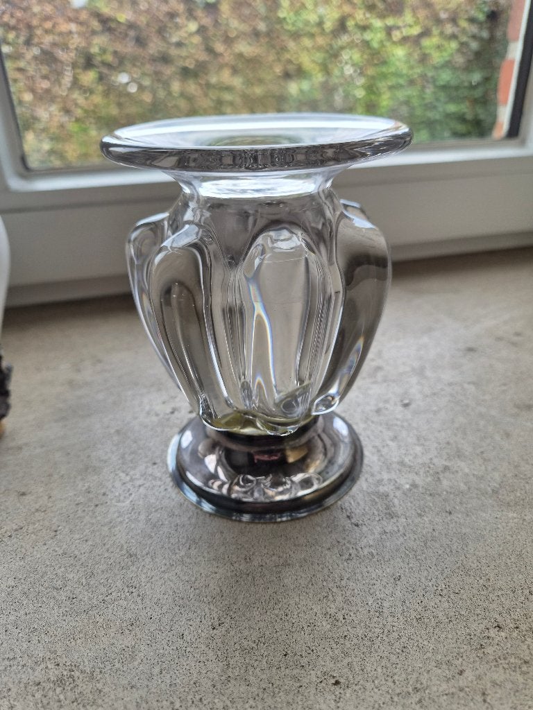 Art Deco kristallen vaas met verzilverde voet, Ophalen