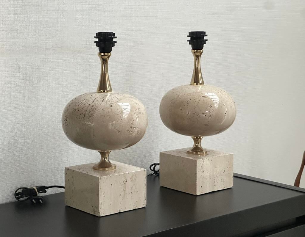 Vintage travertine tafellampen by Philippe Barbier, Ophalen