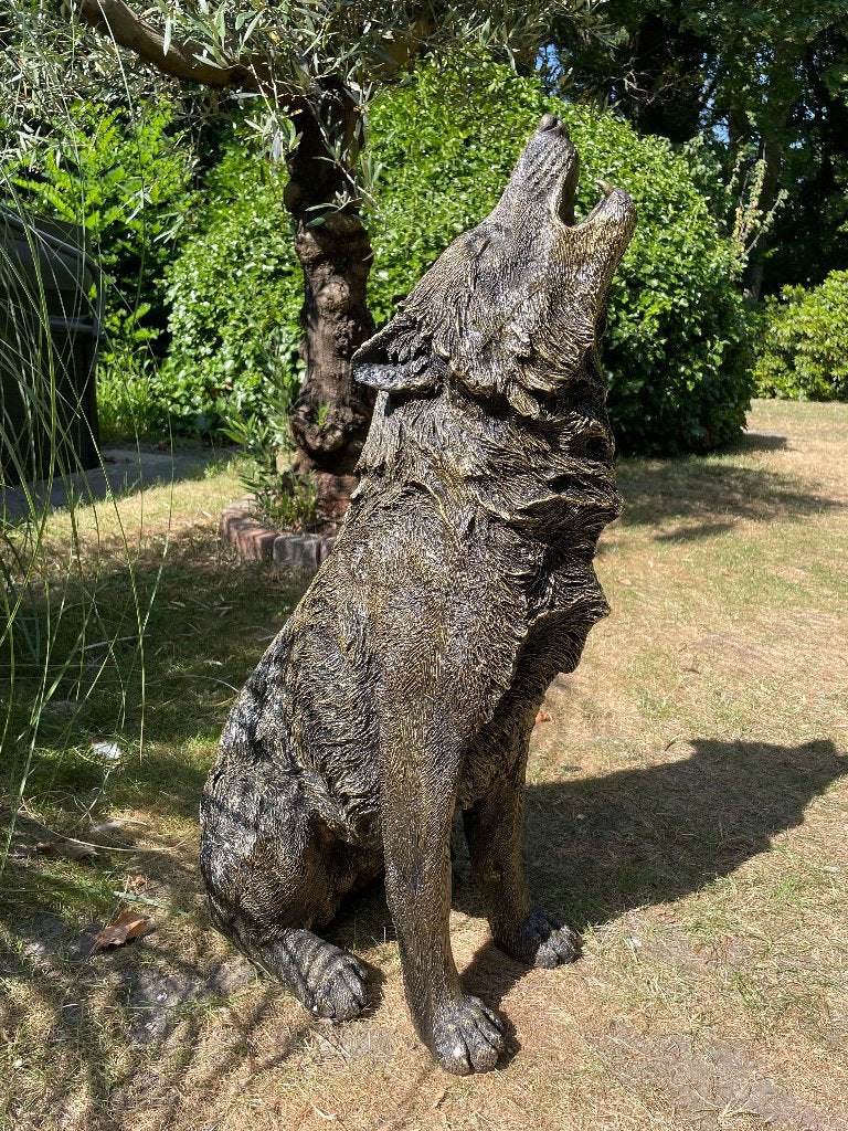 Statue de loup, dorée, salon, terrasse, jardin, 75 cm, Enlèvement, Neuf, Synthétique, Animal